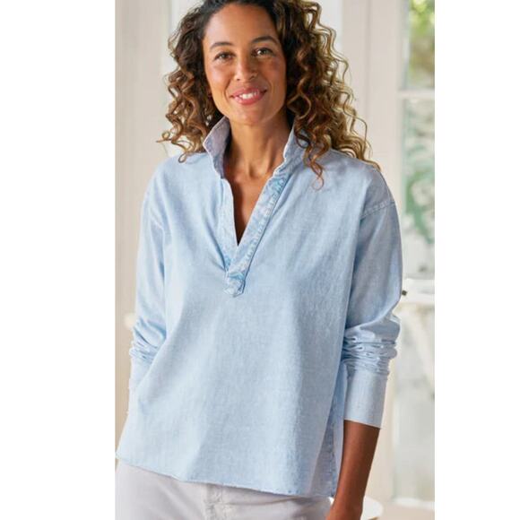 Frank & Eileen Popver Henley Mineral Blue V-Neck Collar Long Sleeve Cotton Large - Picture 12 of 12